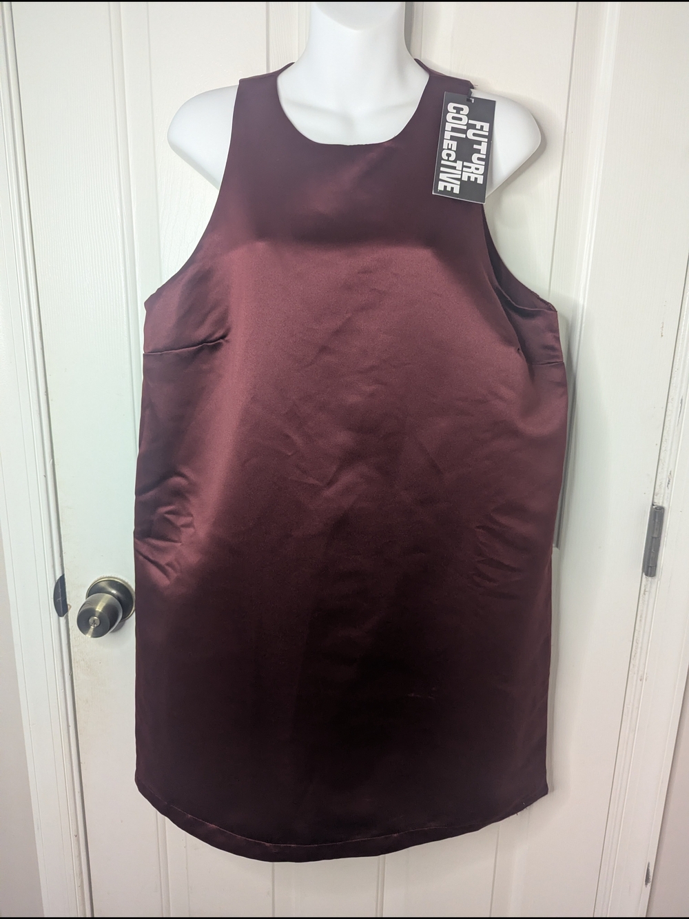 Future Collective Satin Y2K Shift Dress in Deep Burgundy Size Large